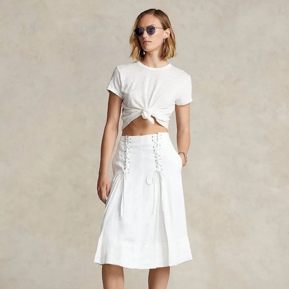 Polo Ralph Lauren Lace-Up Linen A-Line Skirt